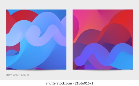 3D fluid wavy shape. Bright cloudy futuristic background. Vibrant gradient flow in abstract music sound waves. Dynamic liquid texture. Creative vector template for trendy post design.