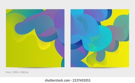 3D fluid wavy shape. Bright cloudy futuristic background. Vibrant gradient flow in abstract music sound waves. Dynamic liquid texture. Creative vector template for trendy post design.