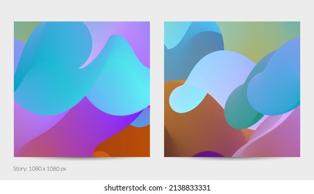 3D fluid wavy shape. Bright cloudy futuristic background. Vibrant gradient flow in abstract music sound waves. Dynamic liquid texture. Creative vector template for trendy post design.