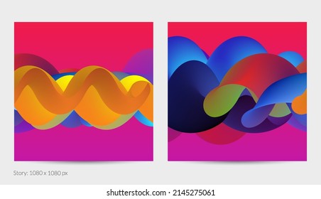 3D fluid wavy shape. Bright cloudy futuristic background. Vibrant gradient flow in abstract music sound waves. Dynamic liquid texture. Creative vector template for trendy post design.