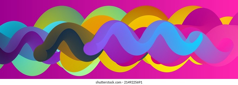 3D fluid wavy shape. Bright cloudy futuristic background. Vibrant gradient flow in abstract music sound waves. Dynamic liquid texture. Creative vector template for trendy cover design.
