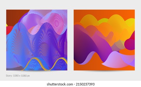 3D fluid wavy shape. Bright cloudy futuristic background. Vibrant gradient flow in abstract music sound waves. Dynamic liquid texture. Creative vector template for trendy post design.