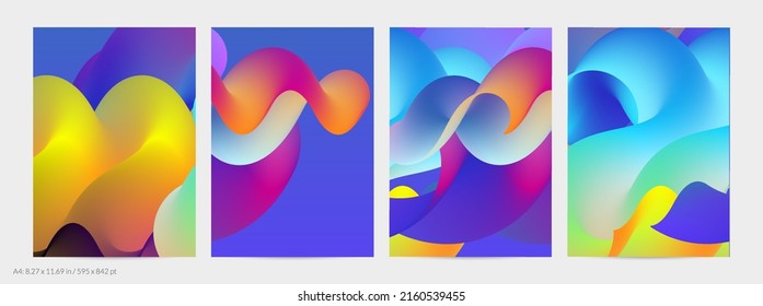 3D fluid wavy shape. Bright cloudy futuristic background. Vibrant gradient flow in abstract music sound waves. Dynamic liquid texture. Creative vector template for trendy flyer design.