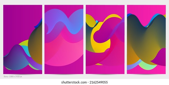 Forma ondulada del fluido 3D. Luminoso fondo futurista nublado. El gradiente vibrante fluye en ondas de sonido de música abstractas. Textura líquida dinámica. Plantilla vectorial creativa para diseño de post de moda.