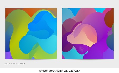 3D fluid wavy shape. Bright cloudy futuristic background. Vibrant gradient flow in abstract music sound waves. Dynamic liquid texture. Creative vector template for trendy post design.