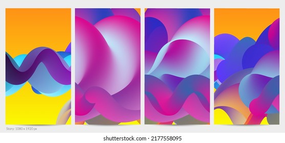 3D fluid wavy shape. Bright cloudy futuristic background. Vibrant gradient flow in abstract music sound waves. Dynamic liquid texture. Creative vector template for trendy post design.