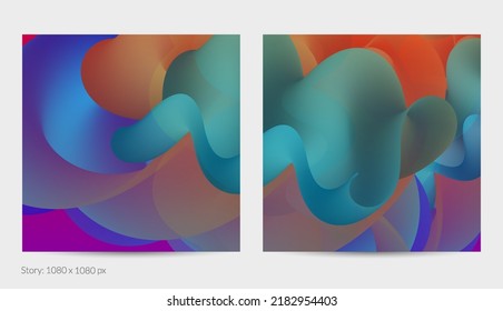 3D fluid wavy shape. Bright cloudy futuristic background. Vibrant gradient flow in abstract music sound waves. Dynamic liquid texture. Creative vector template for trendy post design.