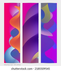 3D fluid wavy shape. Bright cloudy futuristic background. Vibrant gradient flow in abstract music sound waves. Dynamic liquid texture. Creative vector template for trendy banner design.