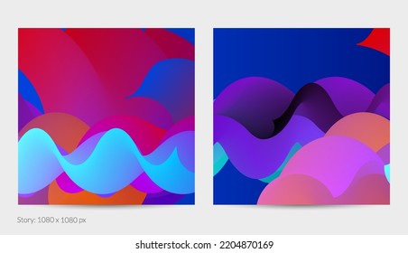 3D fluid wavy shape. Bright cloudy futuristic background. Vibrant gradient flow in abstract music sound waves. Dynamic liquid texture. Creative vector template for trendy post design.