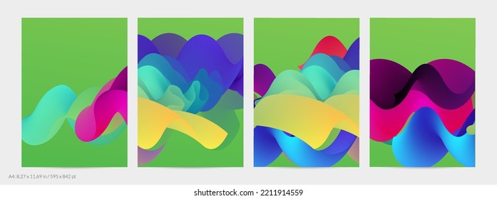 3D fließende Form. Hellbewölkter futuristischer Hintergrund. Lebhafter Farbverlauf-Fluss in abstrakten Musik-Schallwellen. Dynamische flüssige Textur. Kreative Vektorvorlage für trendige Flyer-Design.