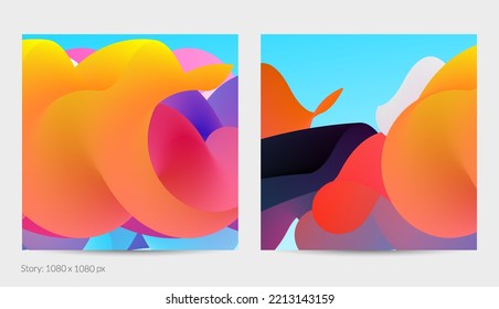 3D fluid wavy shape. Bright cloudy futuristic background. Vibrant gradient flow in abstract music sound waves. Dynamic liquid texture. Creative vector template for trendy post design.