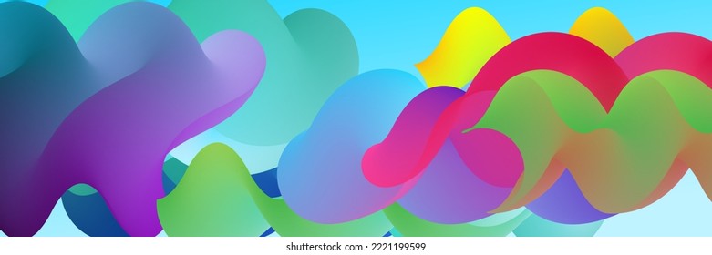 3D fluid wavy shape. Bright cloudy futuristic background. Vibrant gradient flow in abstract music sound waves. Dynamic liquid texture. Creative vector template for trendy cover design.