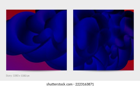 3D fluid wavy shape. Bright cloudy futuristic background. Vibrant gradient flow in abstract music sound waves. Dynamic liquid texture. Creative vector template for trendy post design.
