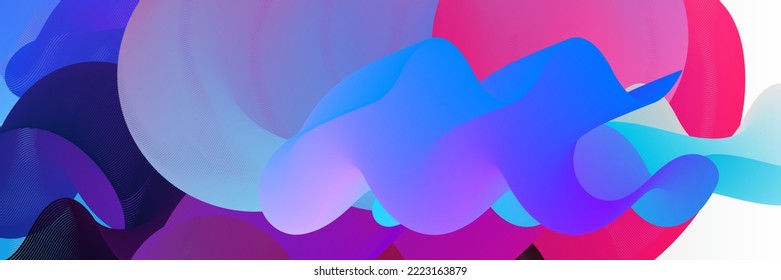 3D fluid wavy shape. Bright cloudy futuristic background. Vibrant gradient flow in abstract music sound waves. Dynamic liquid texture. Creative vector template for trendy cover design.