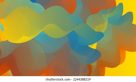 3D fluid wavy shape. Bright cloudy futuristic background. Vibrant gradient flow in abstract music sound waves. Dynamic liquid texture. Creative vector template for trendy cover design.