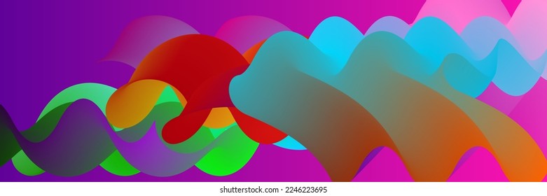 Forma ondulada del fluido 3D. Luminoso fondo futurista nublado. El gradiente vibrante fluye en ondas de sonido de música abstractas. Textura líquida dinámica. Plantilla vectorial creativa para diseño de portada de moda.