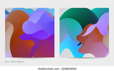 3D fluid wavy shape. Bright cloudy futuristic background. Vibrant gradient flow in abstract music sound waves. Dynamic liquid texture. Creative vector template for trendy post design.