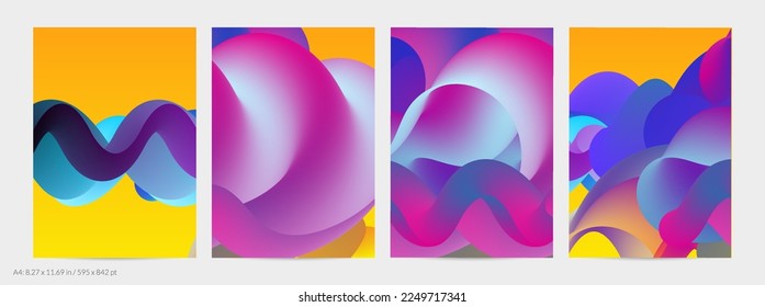 Forma ondulada del fluido 3D. Luminoso fondo futurista nublado. El gradiente vibrante fluye en ondas de sonido de música abstractas. Textura líquida dinámica. Plantilla vectorial creativa para diseño de volante de moda.