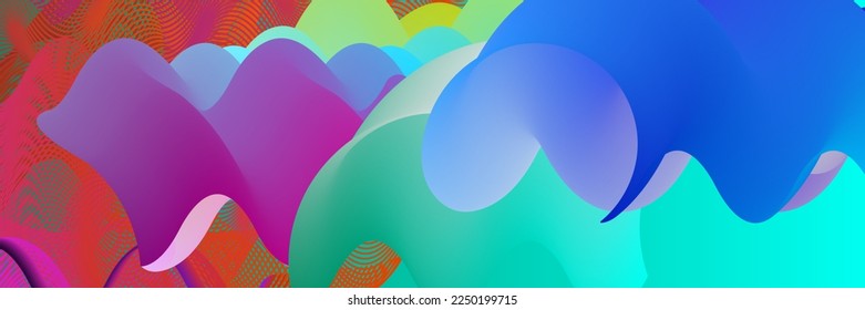 3D fluid wavy shape. Bright cloudy futuristic background. Vibrant gradient flow in abstract music sound waves. Dynamic liquid texture. Creative vector template for trendy cover design.