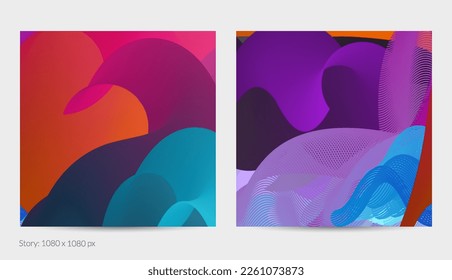 Forma ondulada del fluido 3D. Luminoso fondo futurista nublado. El gradiente vibrante fluye en ondas de sonido de música abstractas. Textura líquida dinámica. Plantilla vectorial creativa para diseño de post de moda.