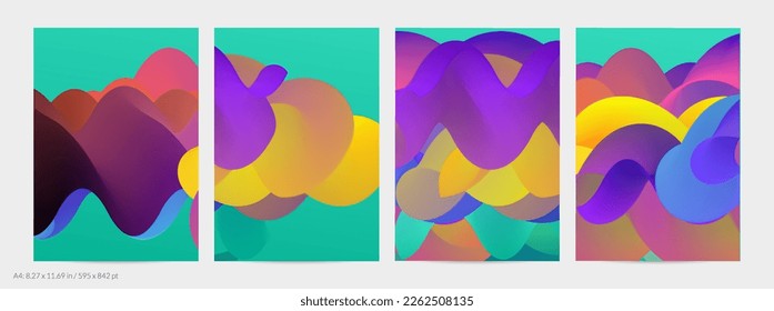Forma ondulada del fluido 3D. Luminoso fondo futurista nublado. El gradiente vibrante fluye en ondas de sonido de música abstractas. Textura líquida dinámica. Plantilla vectorial creativa para diseño de volante de moda.