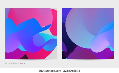 3D fluid wavy shape. Bright cloudy futuristic background. Vibrant gradient flow in abstract music sound waves. Dynamic liquid texture. Creative vector template for trendy post design.
