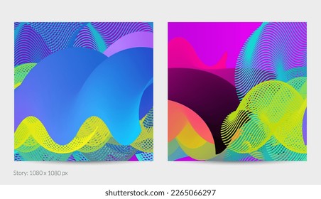 3D fließende Form. Hellbewölkter futuristischer Hintergrund. Lebhafter Farbverlauf-Fluss in abstrakten Musik-Schallwellen. Dynamische flüssige Textur. Kreative Vektorvorlage für trendige Postdesign.