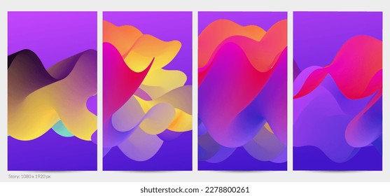 3D fließende Form. Hellbewölkter futuristischer Hintergrund. Lebhafter Farbverlauf-Fluss in abstrakten Musik-Schallwellen. Dynamische flüssige Textur. Kreative Vektorvorlage für trendige Postdesign.
