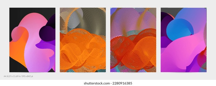 Forma ondulada del fluido 3D. Luminoso fondo futurista nublado. El gradiente vibrante fluye en ondas de sonido de música abstractas. Textura líquida dinámica. Plantilla vectorial creativa para diseño de volante de moda.