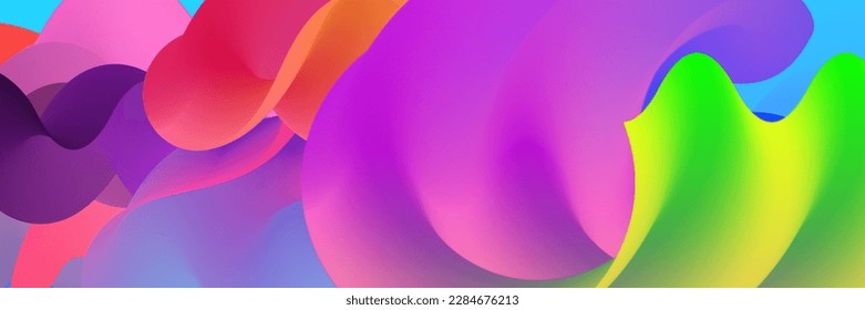 3D fluid wavy shape. Bright cloudy futuristic background. Vibrant gradient flow in abstract music sound waves. Dynamic liquid texture. Creative vector template for trendy cover design.