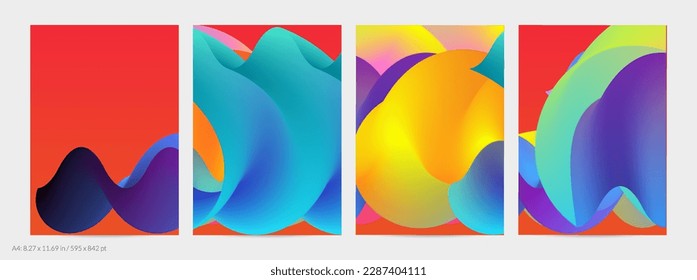 3D fluid wavy shape. Bright cloudy futuristic background. Vibrant gradient flow in abstract music sound waves. Dynamic liquid texture. Creative vector template for trendy flyer design.