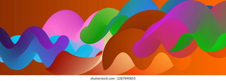 3D fluid wavy shape. Bright cloudy futuristic background. Vibrant gradient flow in abstract music sound waves. Dynamic liquid texture. Creative vector template for trendy cover design.