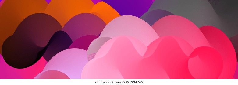 3D fluid wavy shape. Bright cloudy futuristic background. Vibrant gradient flow in abstract music sound waves. Dynamic liquid texture. Creative vector template for trendy cover design.