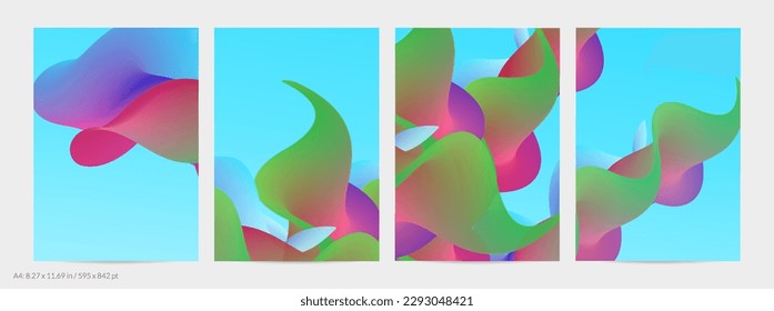 Forma ondulada del fluido 3D. Luminoso fondo futurista nublado. El gradiente vibrante fluye en ondas de sonido de música abstractas. Textura líquida dinámica. Plantilla vectorial creativa para diseño de volante de moda.