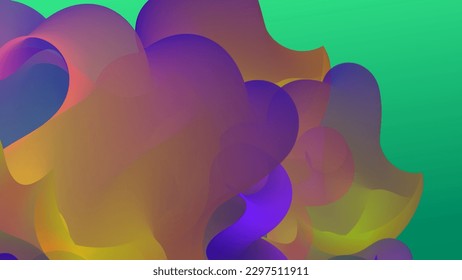 Forma ondulada del fluido 3D. Luminoso fondo futurista nublado. El gradiente vibrante fluye en ondas de sonido de música abstractas. Textura líquida dinámica. Plantilla vectorial creativa para diseño de portada de moda.
