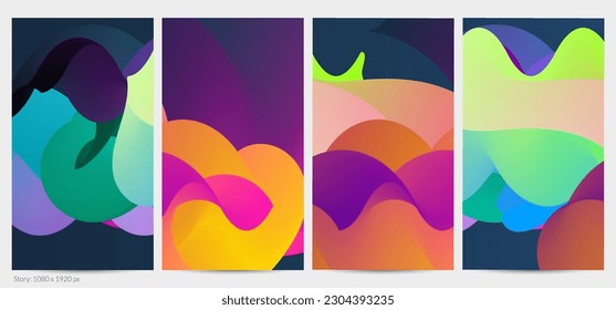 Forma ondulada del fluido 3D. Luminoso fondo futurista nublado. El gradiente vibrante fluye en ondas de sonido de música abstractas. Textura líquida dinámica. Plantilla vectorial creativa para diseño de post de moda.