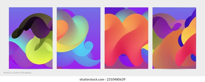 Forma ondulada del fluido 3D. Luminoso fondo futurista nublado. El gradiente vibrante fluye en ondas de sonido de música abstractas. Textura líquida dinámica. Plantilla vectorial creativa para diseño de volante de moda.