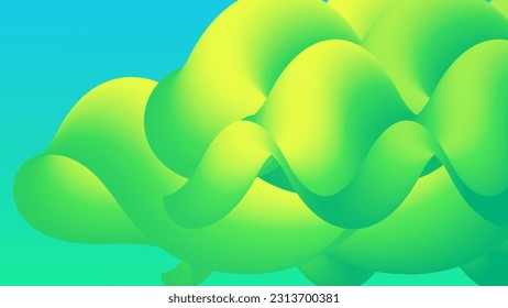 Forma ondulada del fluido 3D. Luminoso fondo futurista nublado. El gradiente vibrante fluye en ondas de sonido de música abstractas. Textura líquida dinámica. Plantilla vectorial creativa para diseño de portada de moda.