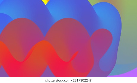 3D fluid wavy shape. Bright cloudy futuristic background. Vibrant gradient flow in abstract music sound waves. Dynamic liquid texture. Creative vector template for trendy cover design.