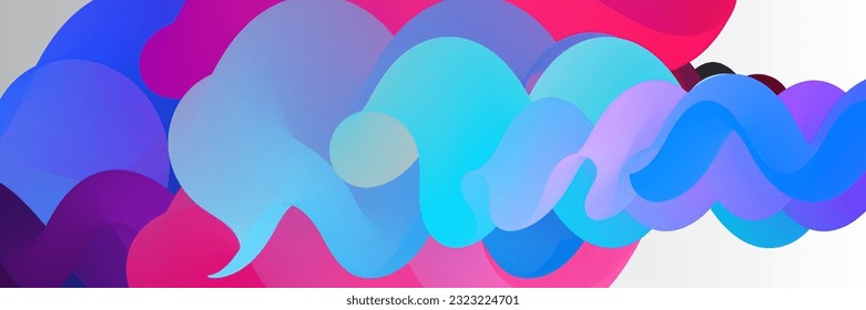 3D fluid wavy shape. Bright cloudy futuristic background. Vibrant gradient flow in abstract music sound waves. Dynamic liquid texture. Creative vector template for trendy cover design.