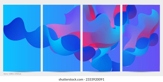 3D fluid wavy shape. Bright cloudy futuristic background. Vibrant gradient flow in abstract music sound waves. Dynamic liquid texture. Creative vector template for trendy post design.