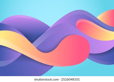 Forma ondulada de fluido 3D. Fundo futurista nublado brilhante. Fluxo de gradiente vibrante em ondas sonoras abstratas. Textura líquida dinâmica. Modelo de vetor criativo para design de capa moderno. layout horizontal.