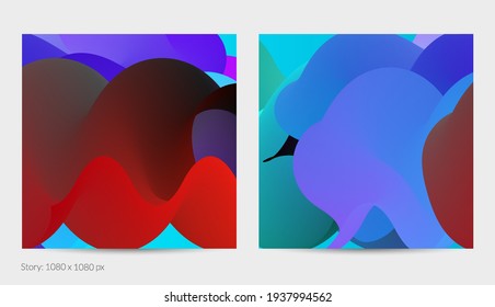 Formas onduladas de fluido 3D. Luminosos fondos turísticos nublados. El gradiente vibrante fluye en ondas de sonido de música abstractas. Textura líquida dinámica. Plantilla vectorial creativa para diseño de post de moda.