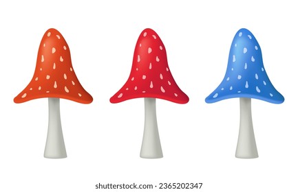 3D fly agaric. Mushroom icon. Mushroom with grass  isolated on white background.