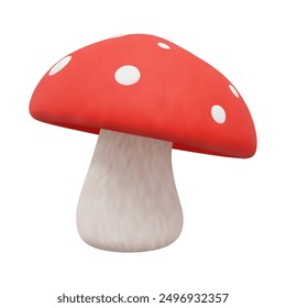 3d fly agaric mushroom icon. Cartoon style. Stock vector illustration on isolated background.