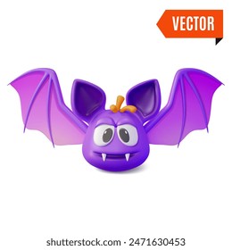 3d Flying Bat with Spread Wings Halloween Concept Cartoon Design Style Isolated on a White Background. Vector illustration