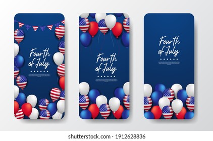 3d flying colorful balloon with american flag frame for american independence day 4th july usa with blue background