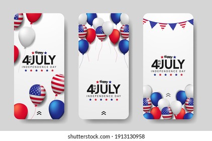 3d flying colorful balloon with american flag frame for american independence day 4th july usa with white background