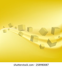 3D flying cubes, yellow geometric wallpaper, abstract technology background