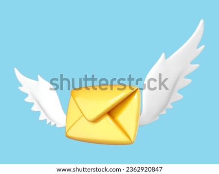 3D flying envelope with wings. Incoming mail notification, newsletter and online email concept. Incoming email or message. Vector 3d illustration
